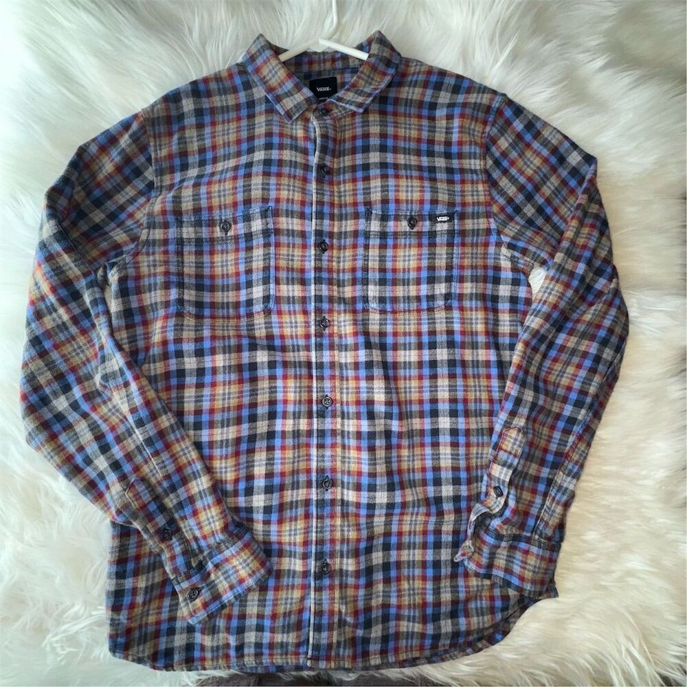 Vans Men's M Slim Fit Plaid Flannel Long Sleeve Button-Up Shirt Cowboy Rugged